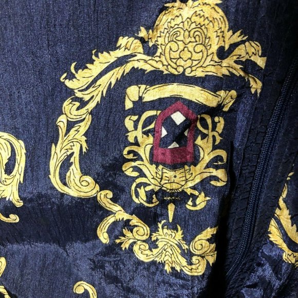 Vintage 90s BI Gear Nylon Shell Windbreaker Navy w Gold Royal Motif L EUC!! - Picture 2 of 9